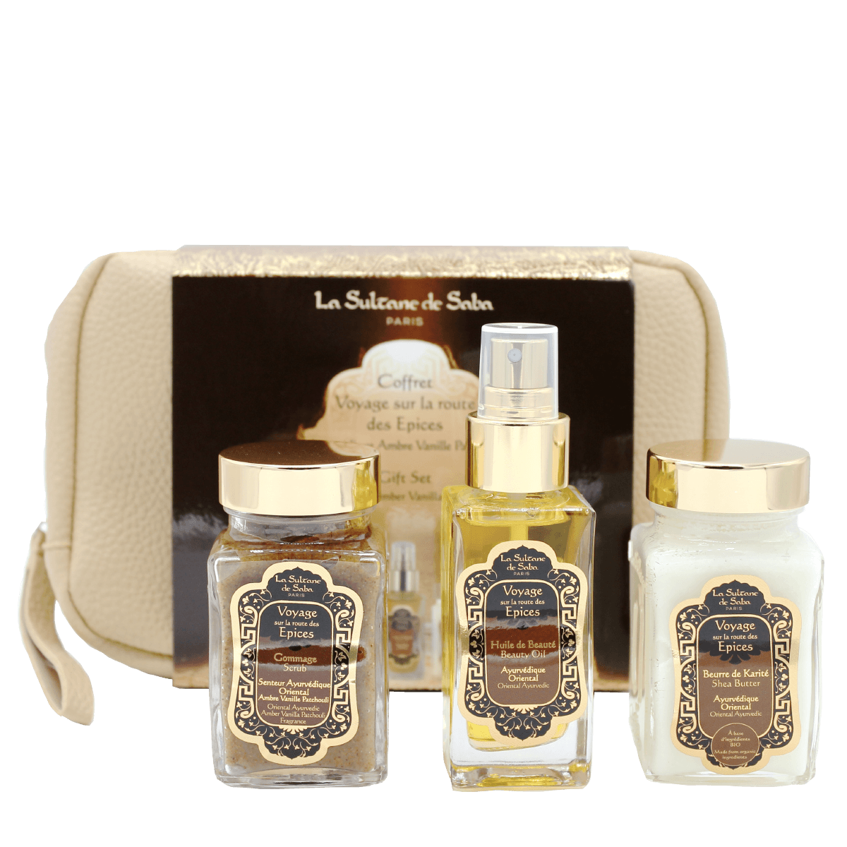 La Sultane De Saba Ayurvedic Amber Vanilla & Patchouli Gift Set (Body Scrub, Beauty Oil, Shea Butter)